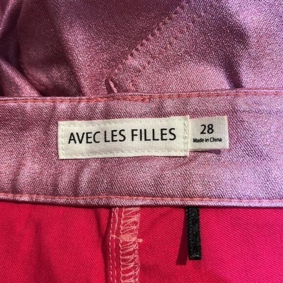 Anthropologie  Avec Les Filles Anja Metallic Stretch Pants SZ 28 Barbie pink - Picture 3 of 6